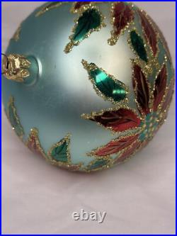 HTF Christopher Radko WINTER STAR BLOSSOM Poinsettia BLUE Ball Ornament 96-284-0