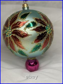 HTF Christopher Radko WINTER STAR BLOSSOM Poinsettia BLUE Ball Ornament 96-284-0
