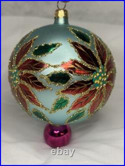 HTF Christopher Radko WINTER STAR BLOSSOM Poinsettia BLUE Ball Ornament 96-284-0