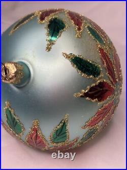 HTF Christopher Radko WINTER STAR BLOSSOM Poinsettia BLUE Ball Ornament 96-284-0