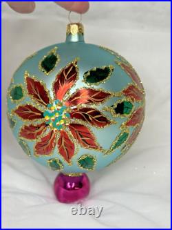 HTF Christopher Radko WINTER STAR BLOSSOM Poinsettia BLUE Ball Ornament 96-284-0
