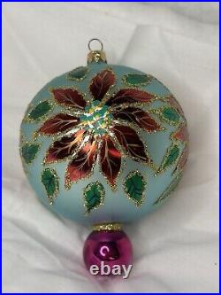 HTF Christopher Radko WINTER STAR BLOSSOM Poinsettia BLUE Ball Ornament 96-284-0
