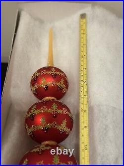LARGE VINTAGE Christopher Radko GLASS FINIAL Tree Topper HOLLY ON HIGH 19INCH