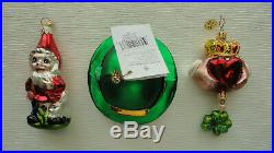 LOT 3 Christopher Radko Irish Ornaments / RARE Wedding Vow Claddagh / Hat / Elf