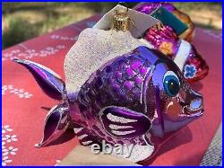 Lot 3 Christopher Radko Ornament Fish Tags 1012161 Fantail Finny In Rainbow