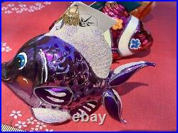 Lot 3 Christopher Radko Ornament Fish Tags 1012161 Fantail Finny In Rainbow