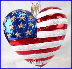 Lot of 4 Christopher Radko Glass American Patriotic Ornaments withStands