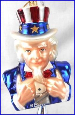 Lot of 4 Christopher Radko Glass American Patriotic Ornaments withStands