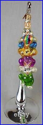 Lot of 4 Christopher Radko Glass Ornaments Easter Bunny & Eggs withStands