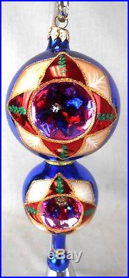 Lot of Christopher Radko Glass Christmas Tree Finial & 3 Ornaments withStands
