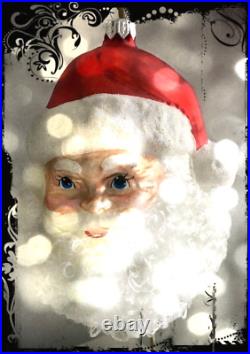 NEW Authentic Rare Christopher Radko Happy SANTA HEAD Hand Blown Glass Ornament