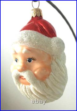 NEW Authentic Rare Christopher Radko Happy SANTA HEAD Hand Blown Glass Ornament
