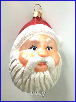 NEW Authentic Rare Christopher Radko Happy SANTA HEAD Hand Blown Glass Ornament