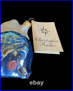 New Christopher Radko Retired Finny In Rainbow Tropical Blue Fish Ornament