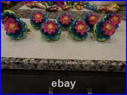 Nine Radko Waterlily Clip On Glass Christmas Ornaments With Glider