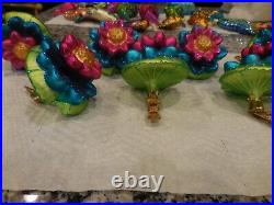 Nine Radko Waterlily Clip On Glass Christmas Ornaments With Glider