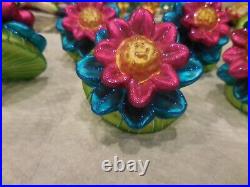 Nine Radko Waterlily Clip On Glass Christmas Ornaments With Glider