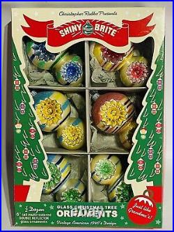 RADKO SHINY BRITE 8 Double Indent Double Ball Painted & Glittered Ornaments