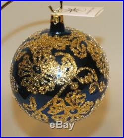 RARE 1988 Radko Christmas Ornament Baroque Tapestry Dark Blue Gold Ball 88-045-0