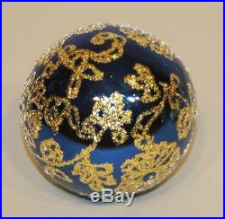 RARE 1988 Radko Christmas Ornament Baroque Tapestry Dark Blue Gold Ball 88-045-0