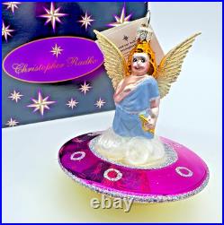 RARE 2001 Christopher Radko Holiday in Space Angel ornament UFO with Box & Tag