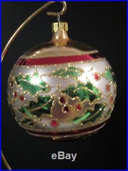 RARE Christopher Radko HOLLY RIBBONS Glass Ball Christmas Ornament, 1993