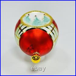 RARE Christopher Radko Scotch Pine Red Glass Christmas Ornament 5.5 W TAG
