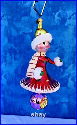 RARE Christopher Radko Snow Girl Christmas Ornament Italian Reflector with Box