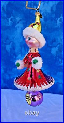 RARE Christopher Radko Snow Girl Christmas Ornament Italian Reflector with Box