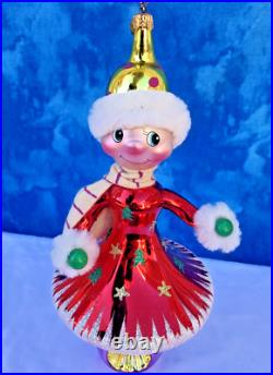 RARE Christopher Radko Snow Girl Christmas Ornament Italian Reflector with Box