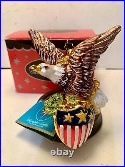 RARE Christopher Radko The Bald And The Beautiful Patriotic Eagle Flag Ornament