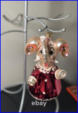 RARE HTF Christopher Radko Italian Glass Elephant Ornament MS PEANUT 96-042-0