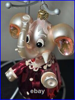 RARE HTF Christopher Radko Italian Glass Elephant Ornament MS PEANUT 96-042-0