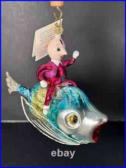 RARE HTF Christopher Radko Italian OVER THE WAVES Man on Fish Ornament 94-261-0