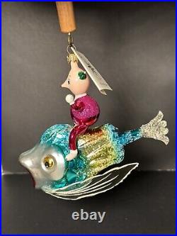 RARE HTF Christopher Radko Italian OVER THE WAVES Man on Fish Ornament 94-261-0