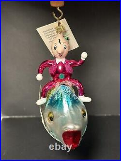 RARE HTF Christopher Radko Italian OVER THE WAVES Man on Fish Ornament 94-261-0