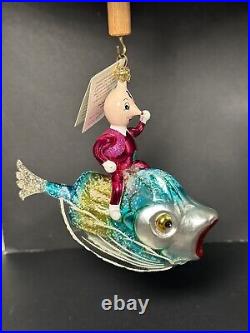 RARE HTF Christopher Radko Italian OVER THE WAVES Man on Fish Ornament 94-261-0