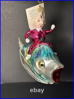 RARE HTF Christopher Radko Italian OVER THE WAVES Man on Fish Ornament 94-261-0