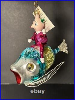 RARE HTF Christopher Radko Italian OVER THE WAVES Man on Fish Ornament 94-261-0