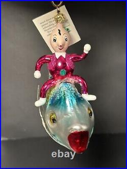 RARE HTF Christopher Radko Italian OVER THE WAVES Man on Fish Ornament 94-261-0