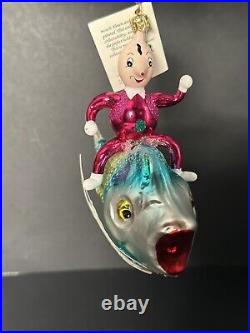 RARE HTF Christopher Radko Italian OVER THE WAVES Man on Fish Ornament 94-261-0