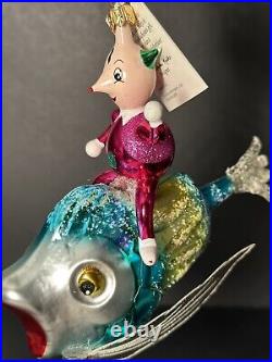 RARE HTF Christopher Radko Italian OVER THE WAVES Man on Fish Ornament 94-261-0