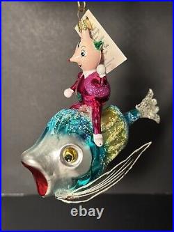 RARE HTF Christopher Radko Italian OVER THE WAVES Man on Fish Ornament 94-261-0