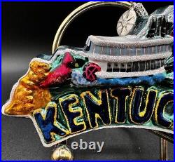 RARE Radko Lucky in Kentucky USA State Glittery Glass And Christmas Ornament