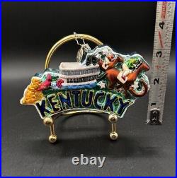 RARE Radko Lucky in Kentucky USA State Glittery Glass And Christmas Ornament