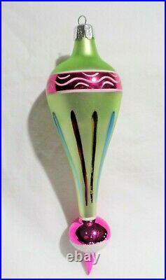 Radko 1990 EXCLAMATION Vintage Green & Multi Stripe withPink Ball Ornament NEW