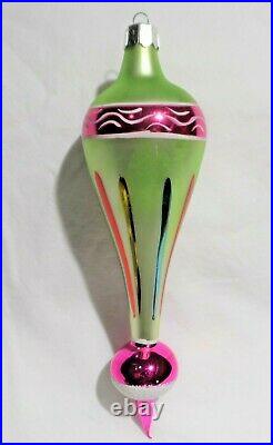 Radko 1990 EXCLAMATION Vintage Green & Multi Stripe withPink Ball Ornament NEW