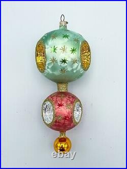 Radko 2000 Green/red Star Bright Double Reflector Ball Drop Ornament 00-432-0