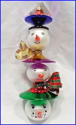 Radko 2001 TRIPLE SCOOP Three Snowmen Faces RARE Totem Ornament NEW withTags
