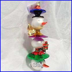 Radko 2001 TRIPLE SCOOP Three Snowmen Faces RARE Totem Ornament NEW withTags